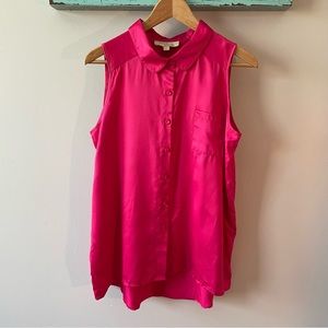 🐝🐝🐝 Olive & Oak, silky bright pink, sleeveless blouse, L, EUC